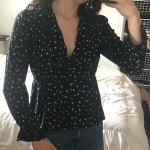 Lucky Brand Deep V Floral Blouse